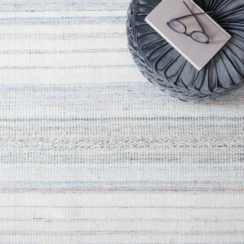 Handmade Light Blue and Ivory Wool Striped Area Rug, 5 ft. x 8 ft.