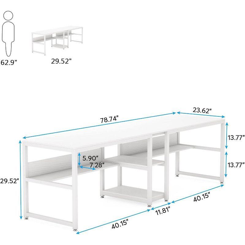 Tribesigns Two Person Desk with Bookshelf, 78.7 Computer Office Double Desk, Writing Desk Workstation with Shelf for Home Office