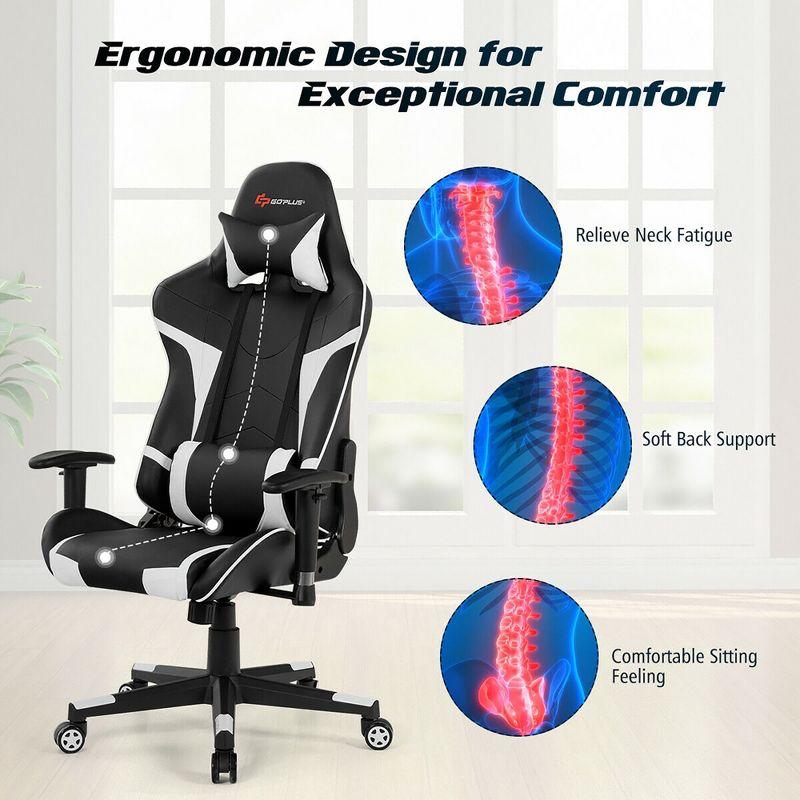 Costway Massage Gaming Chair Racing Computer Swivel Chair with Headrest & Lumbar Support White