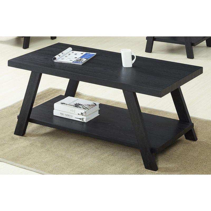Roundhill Furniture Athens Contemporary Replicated Wood Shelf Coffee Set Table in Black Finish