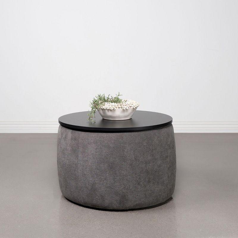 Coaster Home Furnishings Tesoro Upholstered Round Lift Top Storage Ottoman Grey and Black