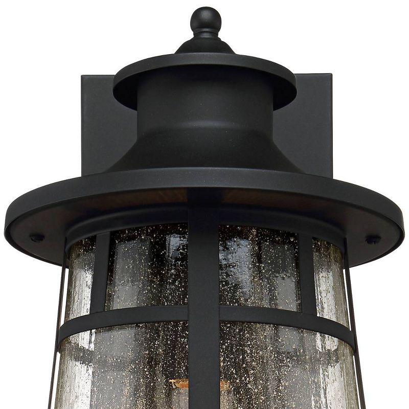 John Timberland Clement Mission Outdoor Wall Light Fixtures Set of 2 Cast Iron Black 15" Clear Seedy Glass for Post Exterior Barn Deck House Porch