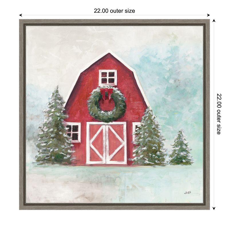 Amanti Art December Barn Blue Sky by Julia Purinton Canvas Wall Art Print Framed 22 x 22-in.