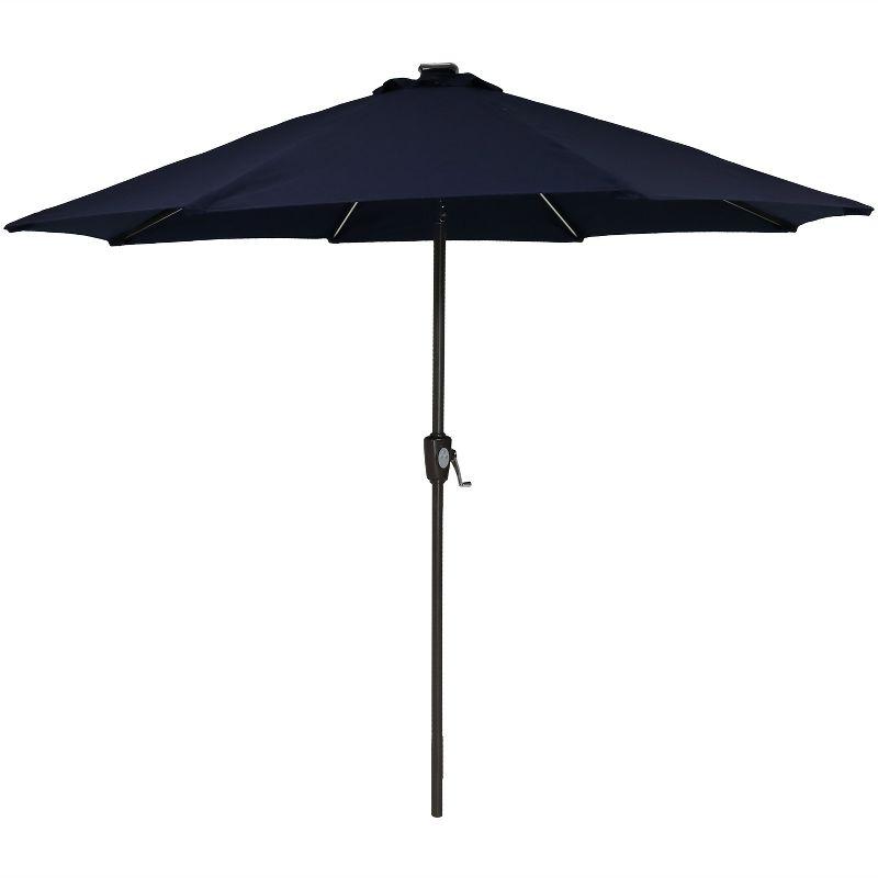 Sunnydaze Outdoor Solution-Dyed Sunbrella Pool Patio Umbrella with Solar LED Light Bars and Tilt - 9' - Navy Blue