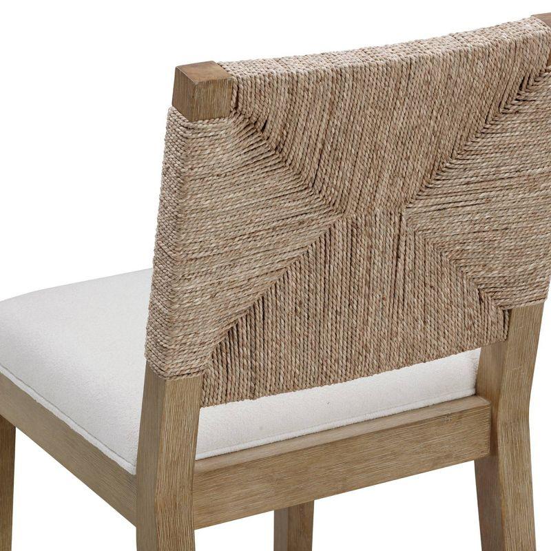 Nathan James Beacon Counter Height Barstool Seagrass Cream Boucle: Woven Backrest, Rubberwood Frame