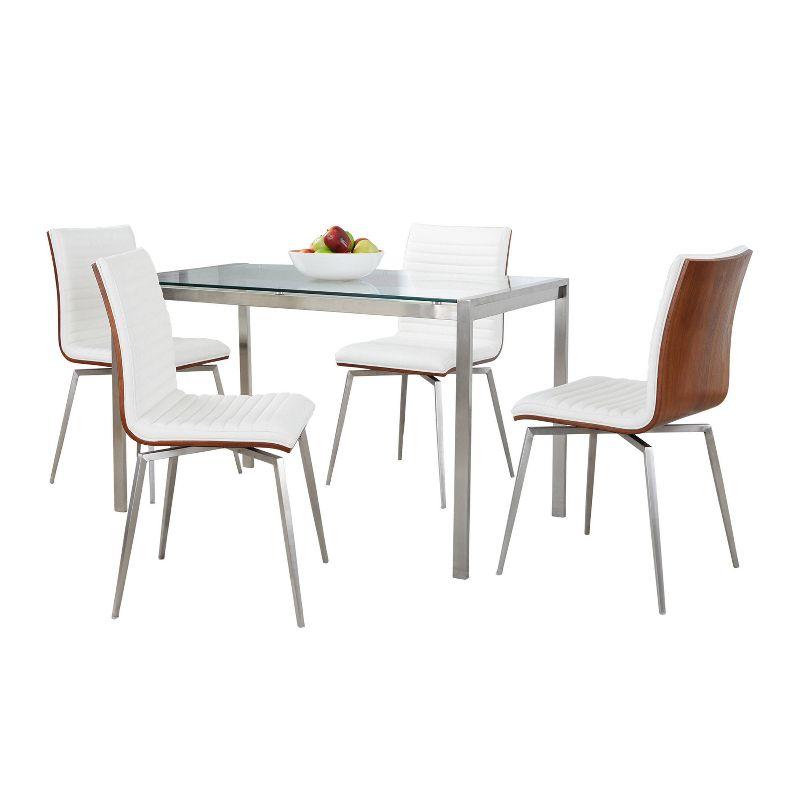 5-Piece White Faux Leather and Glass Dining Set