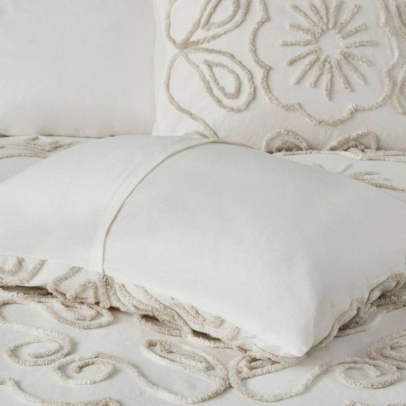 Ivory Full Cotton Chenille Comforter Set with Tufted Medallion