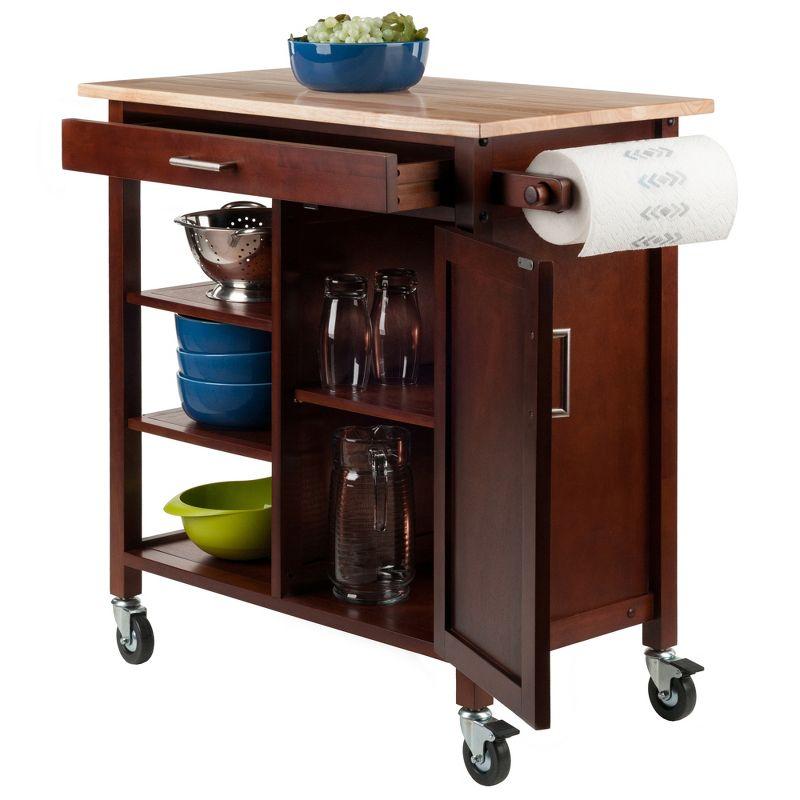 Marissa Kitchen Cart Walnut - Winsome: Solid Beechwood Top, Enclosed Cabinet, Locking Casters