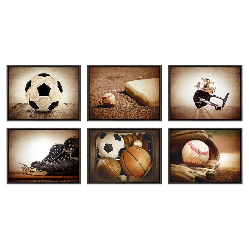DesignOvation 18" x 24" Sylvie Baseball Glove Framed Canvas by Shawn St. Peter Gray: Vintage Sports Wall Art