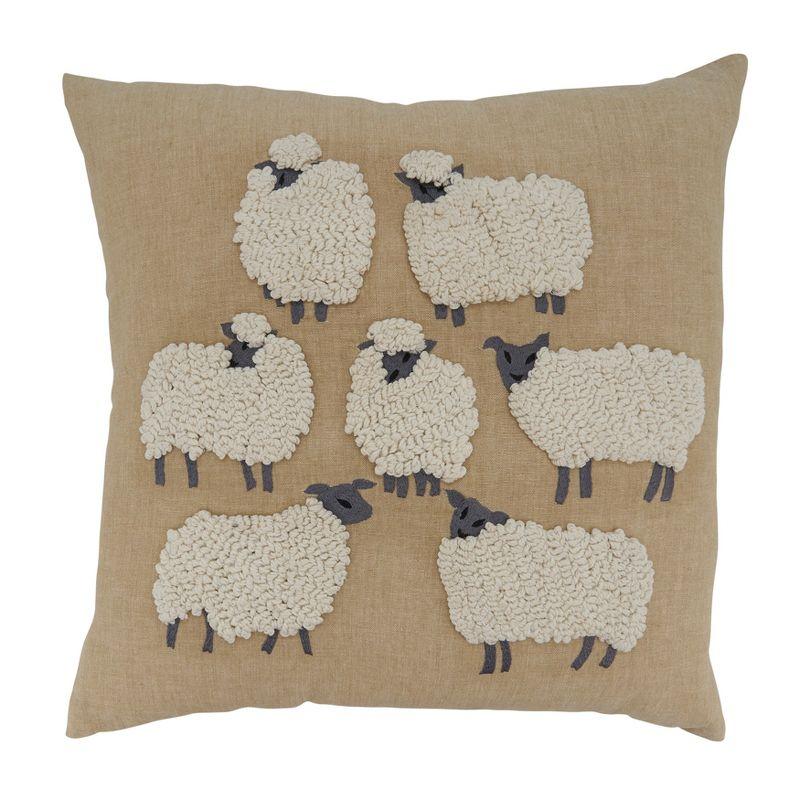 Saro Lifestyle Embroidered Sheep  Decorative Pillow Cover