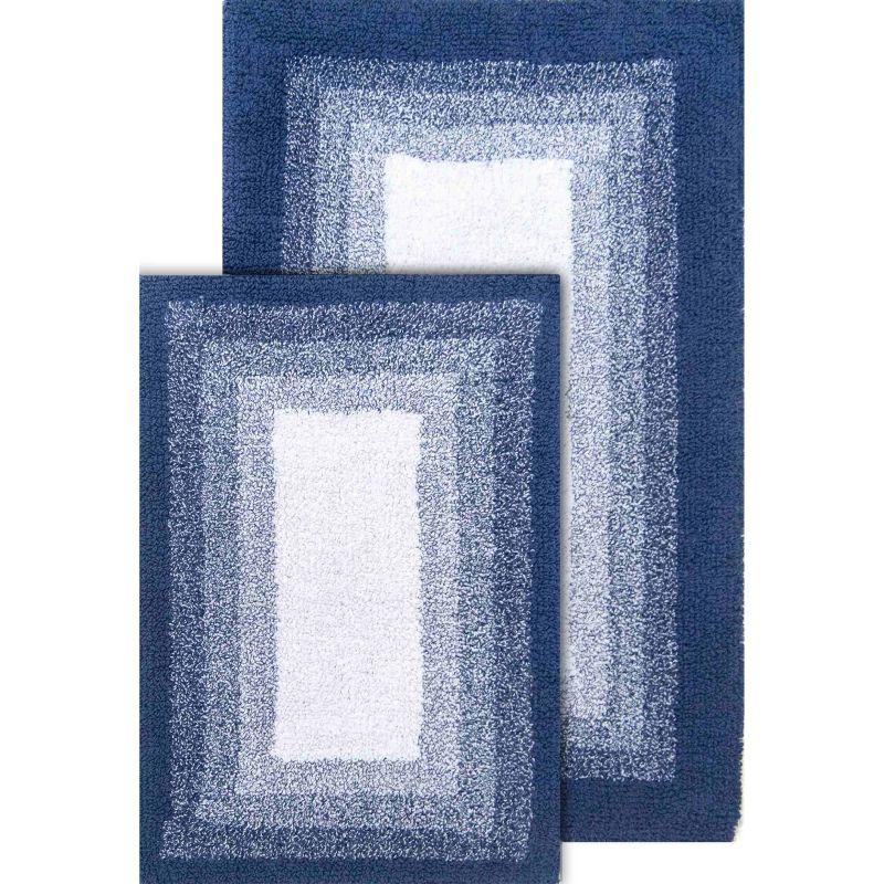 Whitney Ombre Blue Cotton Reversible Bath Rug Set