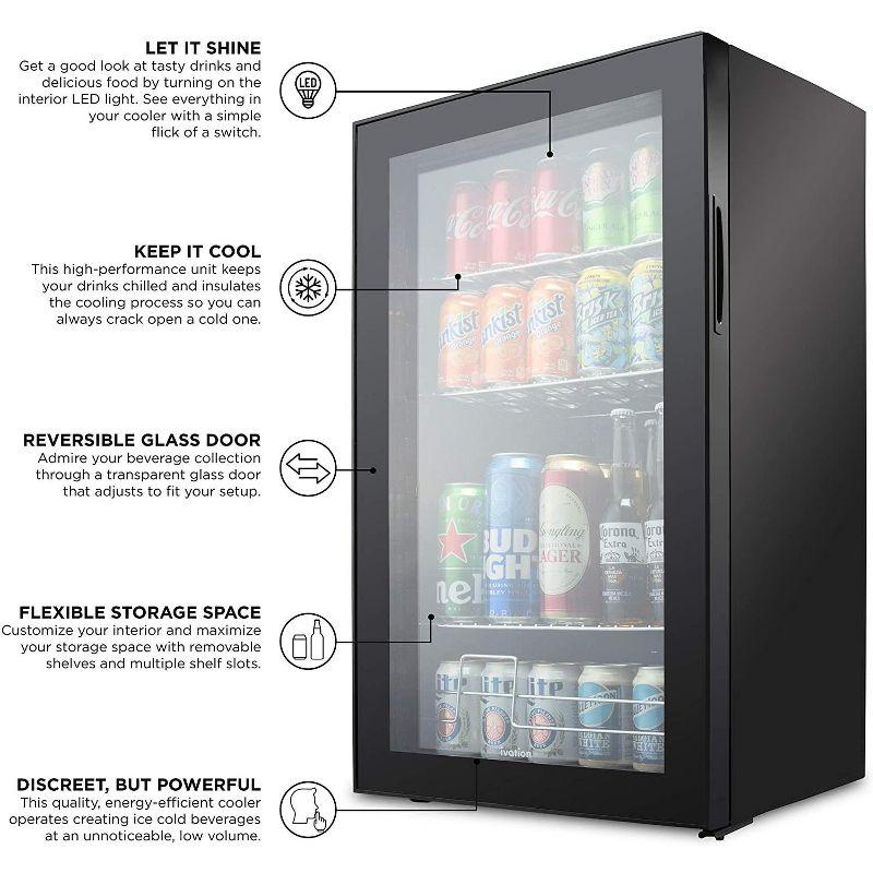 Ivation 126 Can Beverage Refrigerator, Freestanding Mini Fridge with Glass Door - Black