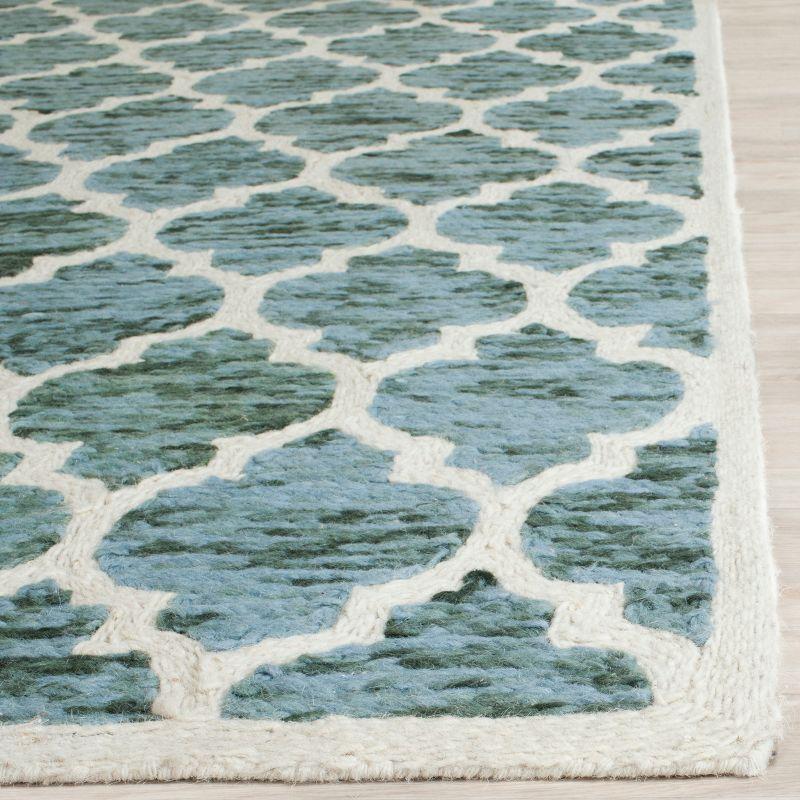 Hand-Knotted Turquoise/Ivory Wool Square Area Rug, 6' x 6'