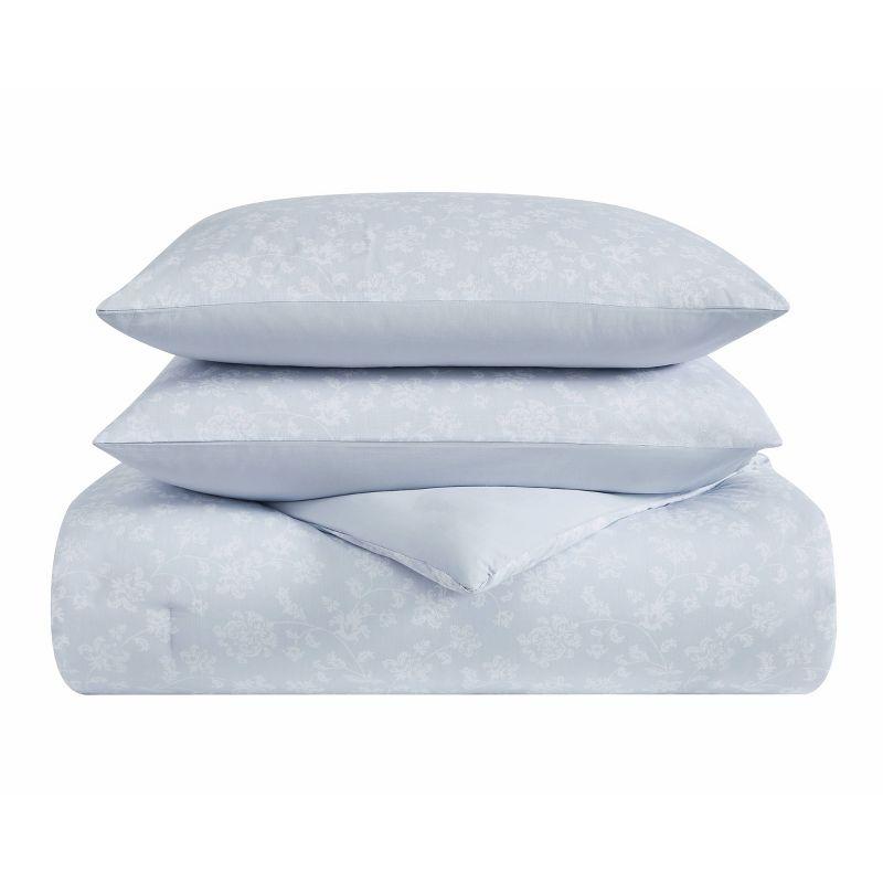 The Farmhouse 3pc King By Rachel Ashwell Majesty Comforter Set White/Blue: Percale, Botanical Design, 200 Thread Count