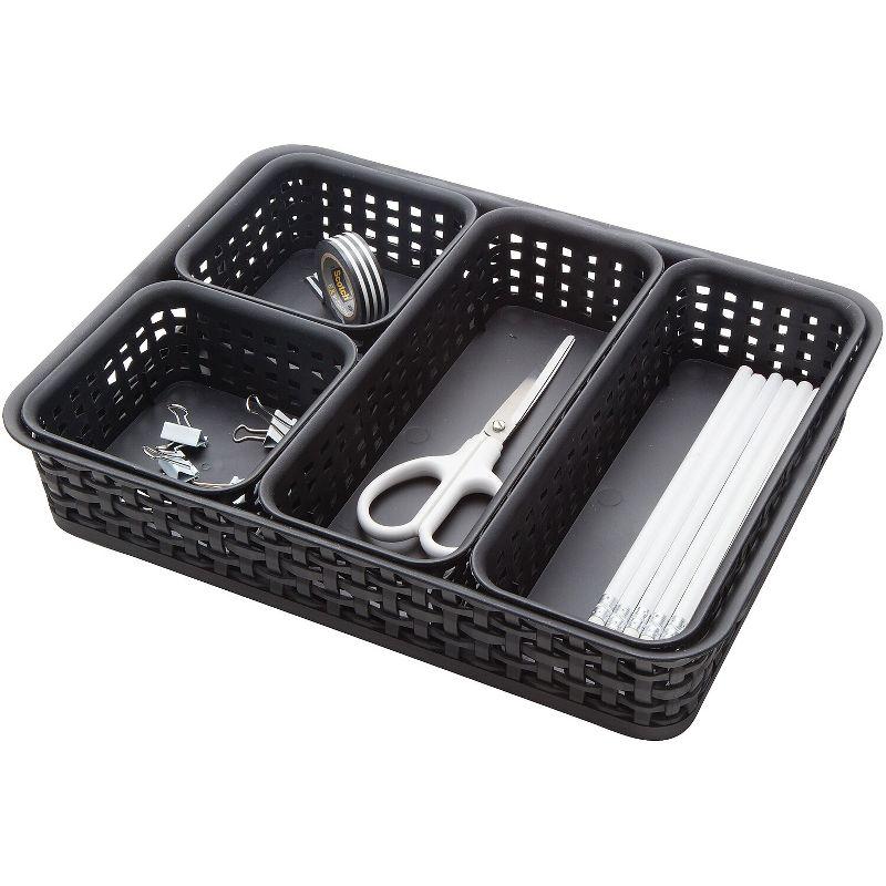 Black Plastic Weave Storage Bin Set, 5-Pack