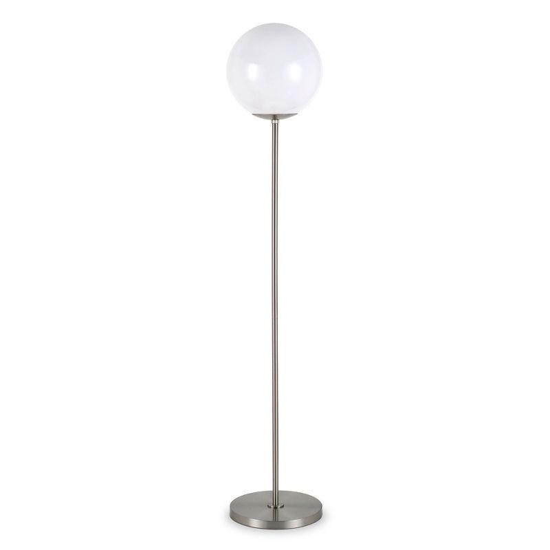 Elevated Nickel Globe & Stem Floor Lamp with White Sphere