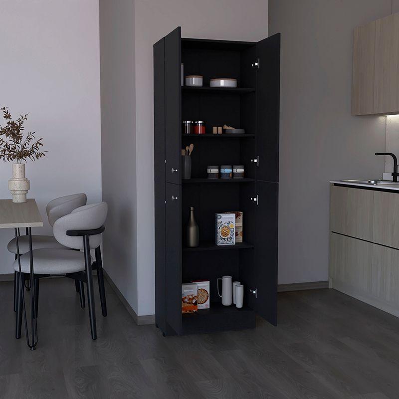 Black Tall Kitchen Pantry with Adjustable Shelves and Doors