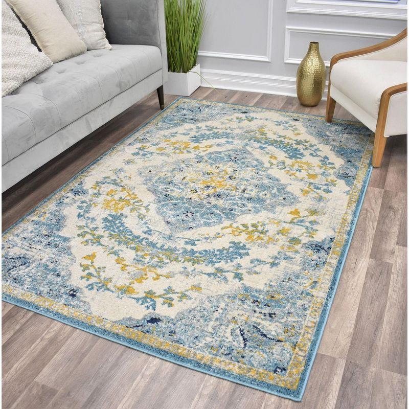 Rugs America Harper HY50C Fresh Chicory Transitional Vintage Ivory Area Rug for Dining Room Rug Neutral Rug Living Room Rug Kitchen, 2'6"x4'
