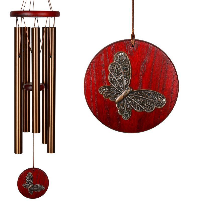 Bronze Butterfly Wind Chime with Red Wood Accent, 26"