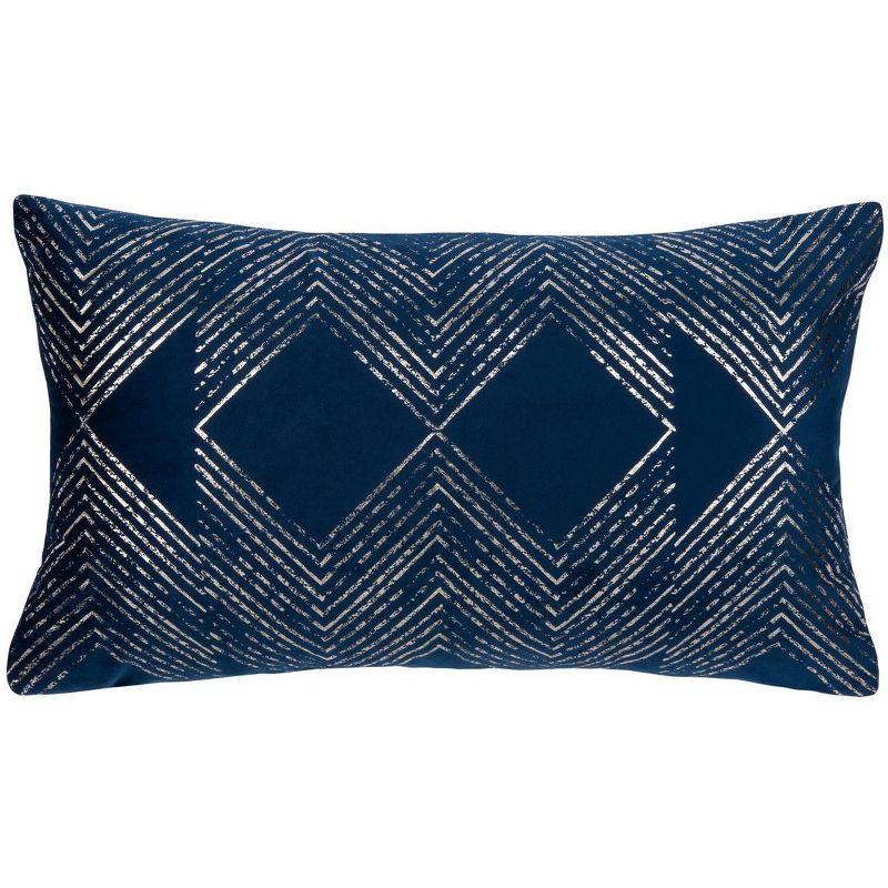 Navy and Grey Geometric Art Deco Rectangular Pillow