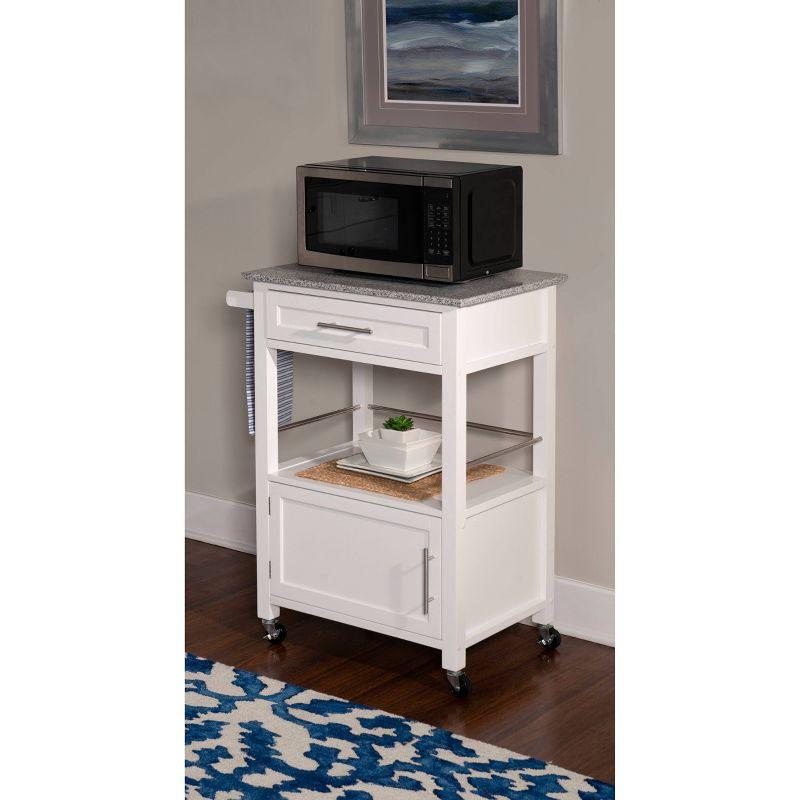 Mitchell Granite Top White Kitchen Cart with Storage