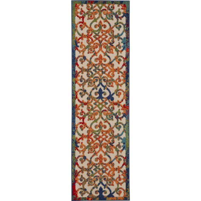 Nourison Aloha Contemporary Scroll Flatweave High-Low Indoor Outdoor Runner Rug Multicolor 2'3" x 12'