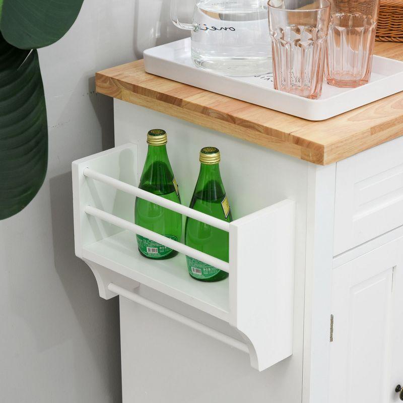 HOMCOM Kitchen Island on Wheels, Rolling Cart with Rubber Wood Top, Spice Rack, Towel Rack & Drawers for Dining Room, White