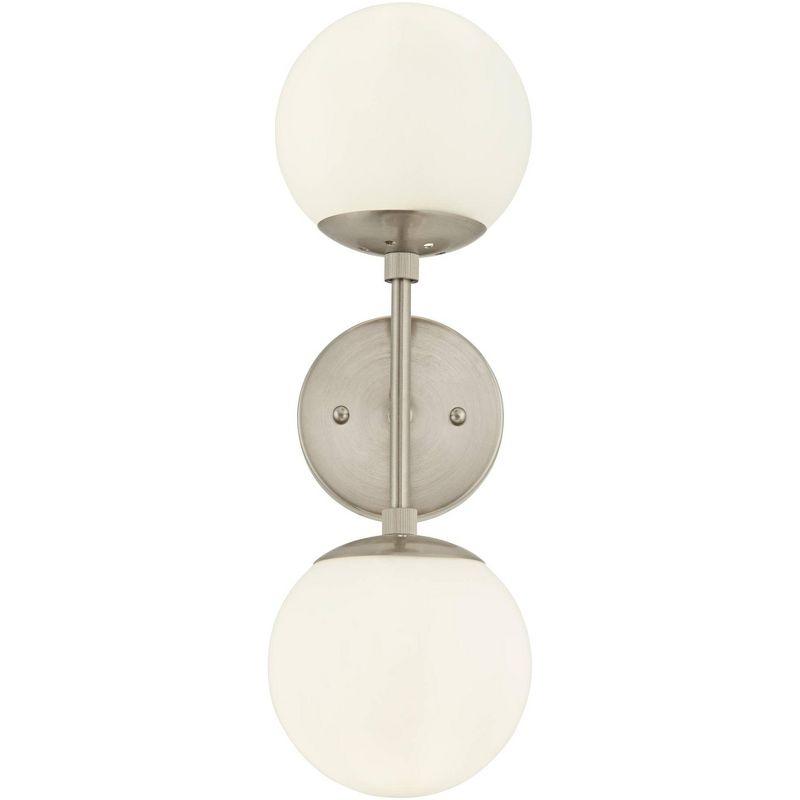 Possini Euro Design Oso Mid Century Modern Wall Light Sconce Brushed Nickel 6" 2-Light Fixture Opal Glass for Bedroom Bathroom Vanity Living Room Home