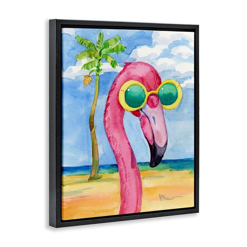 Stupell Industries Looking Good Flamingo Tropical Floating Frame Canvas Art, Black, 17" x 21"