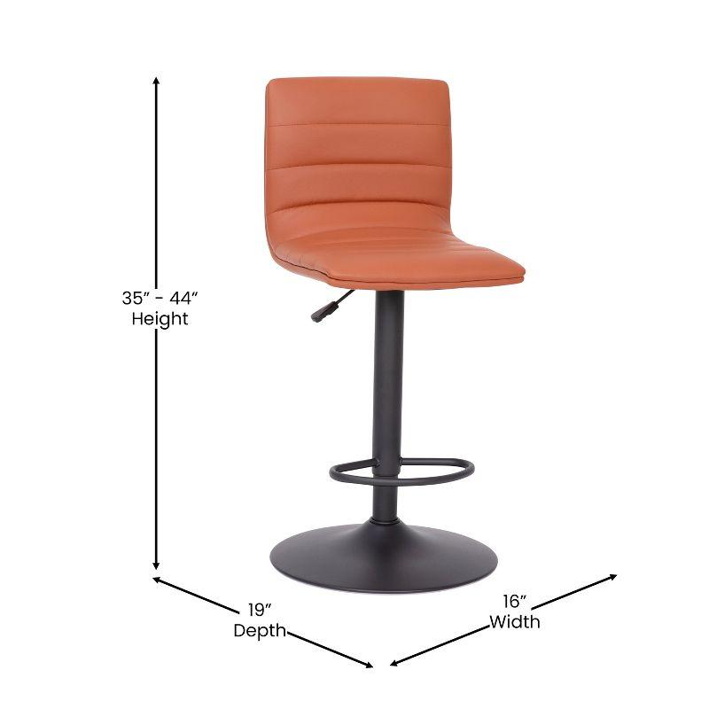 Flash Furniture Vincent Modern Cognac Vinyl Adjustable Bar Stool with Back, Counter Height Swivel Stool with Black Pedestal Base