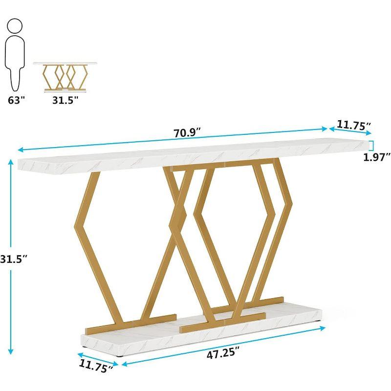 Tribesigns 70.9 Inch Extra Long Sofa Table, Modern Console Table with Faux Marble Tabletop, Long Entryway Table for Entrance, Gold and White