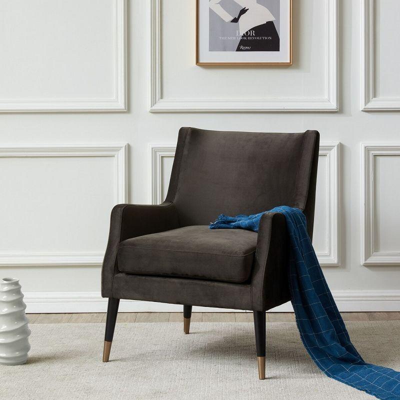 Black Velvet Transitional Arm Chair with Wood Legs