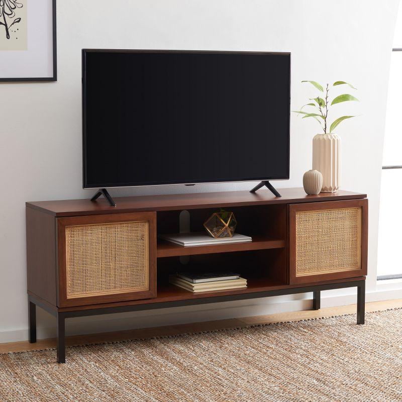 Zadie 2 Shelf Rattan Media Stand - Walnut/Natural - Safavieh