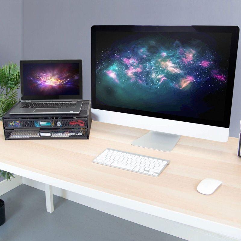 Mount-It! Computer Monitor Stand With Drawers, Metal Mesh Riser & Organizer For Laptop and Computer