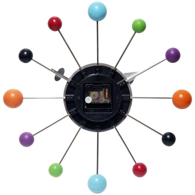 Orb Spoke Multicolor Metal Mid Century Modern Wall Clock