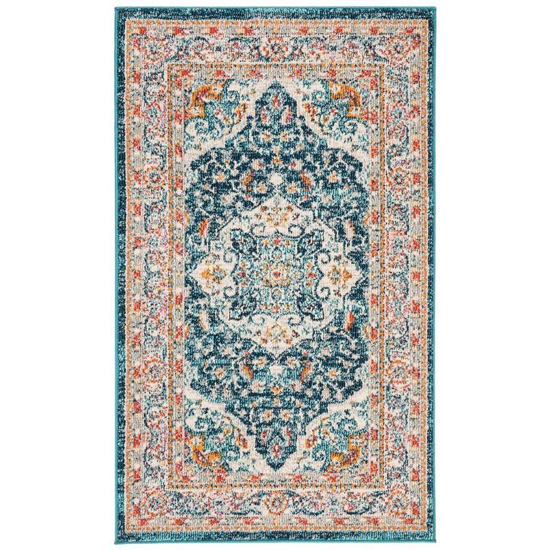 Ivory Medallion Hand-Knotted Rectangular Synthetic Area Rug