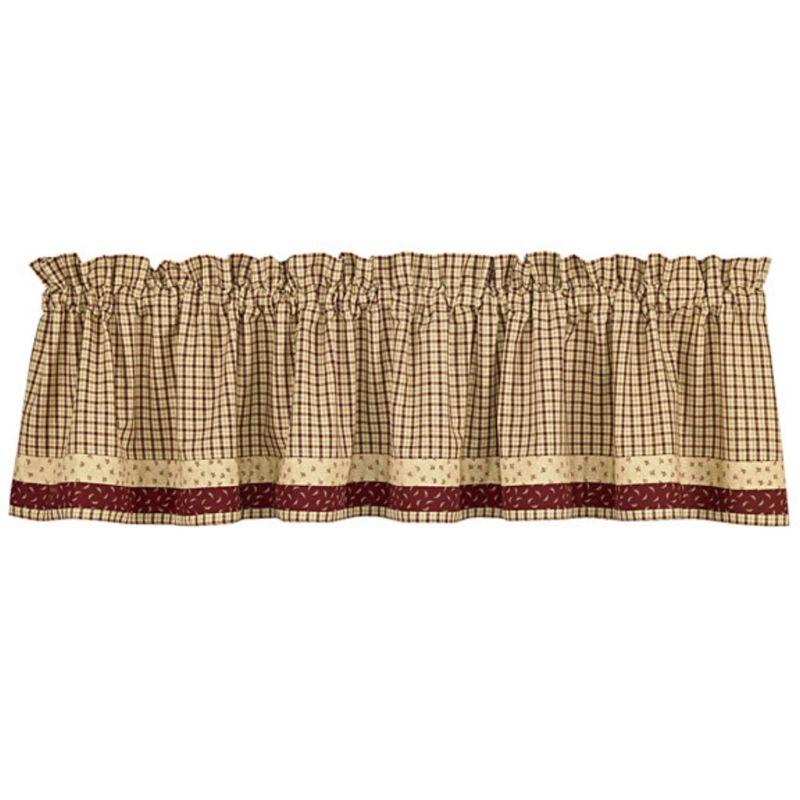 Apple Jack Plaid Cotton Valance with Burgundy Border