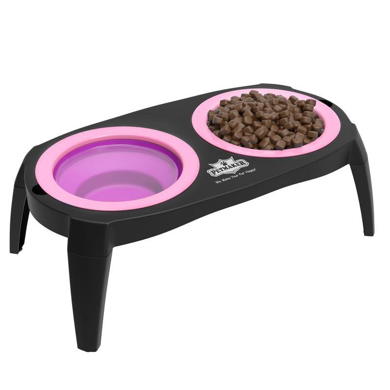 Pink Elevated Cat and Dog Food Bowl Stand with Non-Slip Base