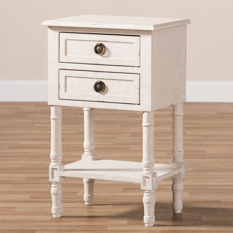 Baxton Studio Lenore Country Cottage Farmhouse 2 Drawer Nightstand White: Bedside Table with Anti-Tip Hardware