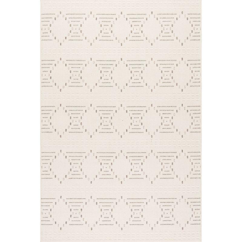 Cream Geometric 4' x 6' Synthetic Indoor/Outdoor Rug