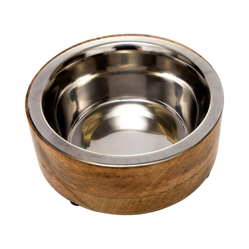 Country Living Stainless Steel Dog Bowl with Cylindrical Mango Wood Holder, Durable & Stylish Dish, Sustainable Dog Feeding Solution (1 Pint)