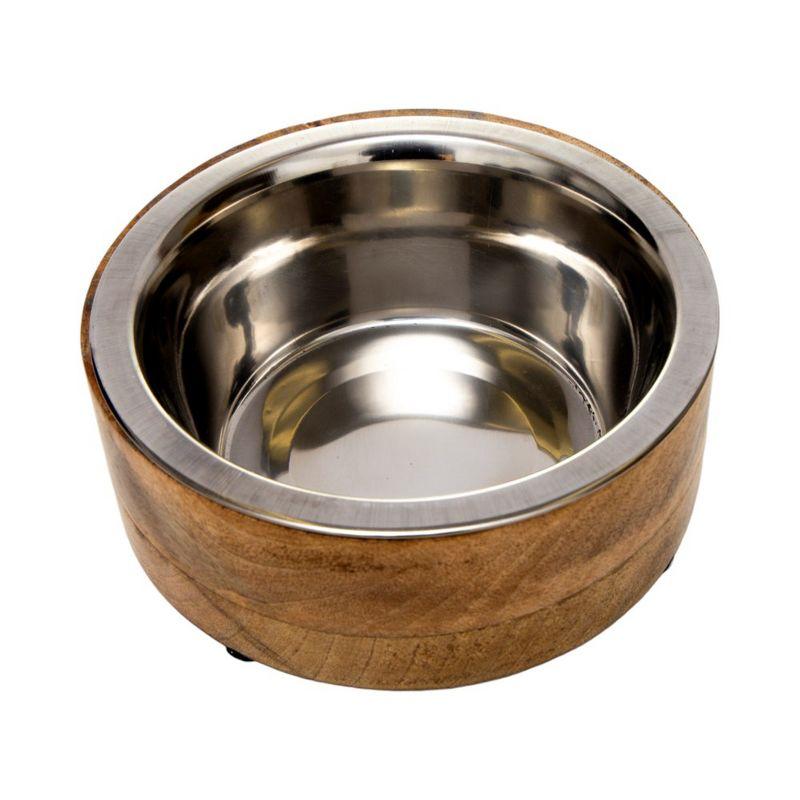 Country Living Eco-Friendly Mango Wood Dog Bowl, Stainless Steel Pet Feeder, Durable & Stylish Dish, Sustainable Dog Feeding Solution