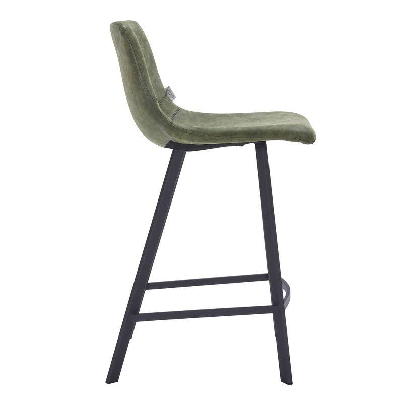 LeisureMod 35” Counter Stool Upholstered Leather Ergonomic Backrest Padded Seat Stainless Steel Base and Footrest Elland Collection