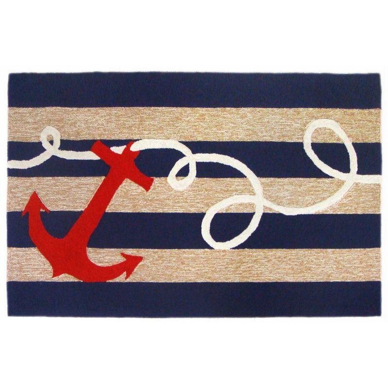 Nautical Bliss Navy and White Hand-Tufted Outdoor Rug