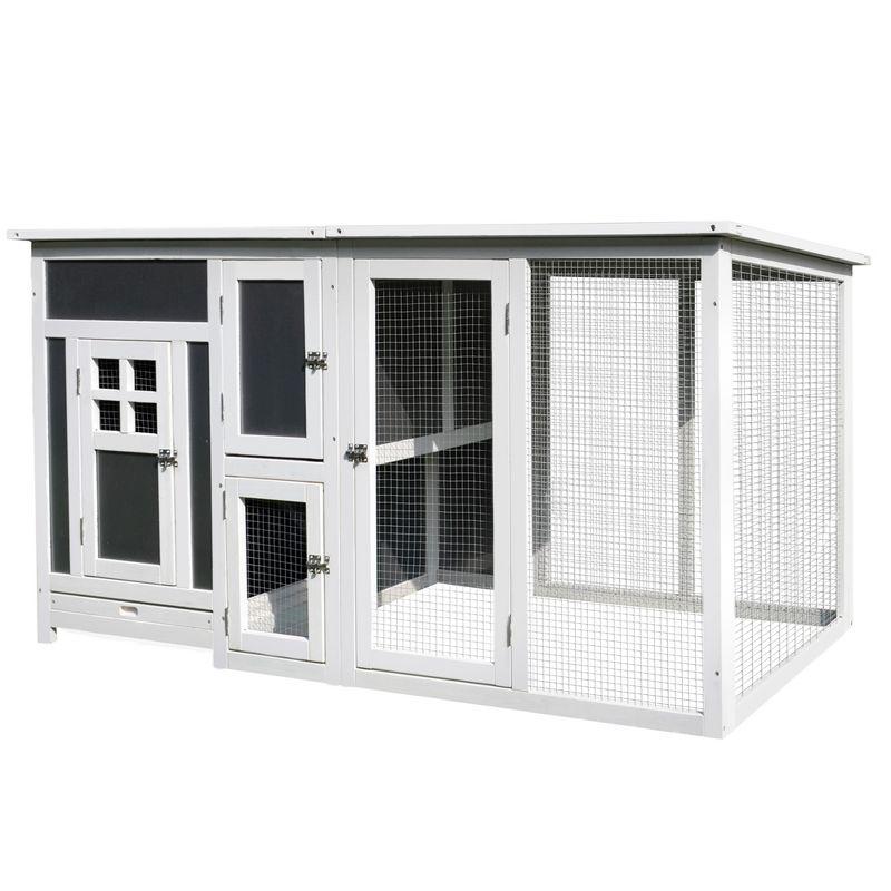 White and Gray Wooden Chicken Coop with Run Box