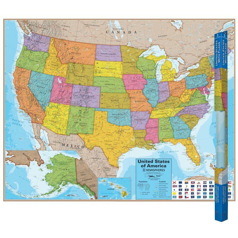 Hemispheres® Blue Ocean Series USA Laminated Wall Map, 38" x 48"