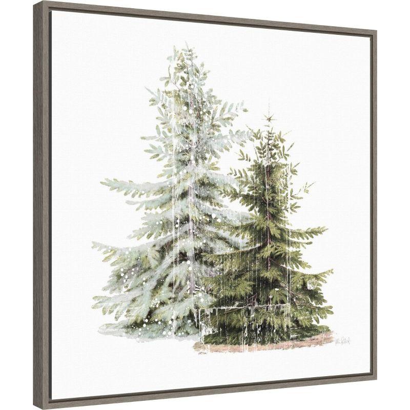 22" x 22" Vintage Wooded Holiday Trees in Snow Framed Wall Canvas Brown - Amanti Art