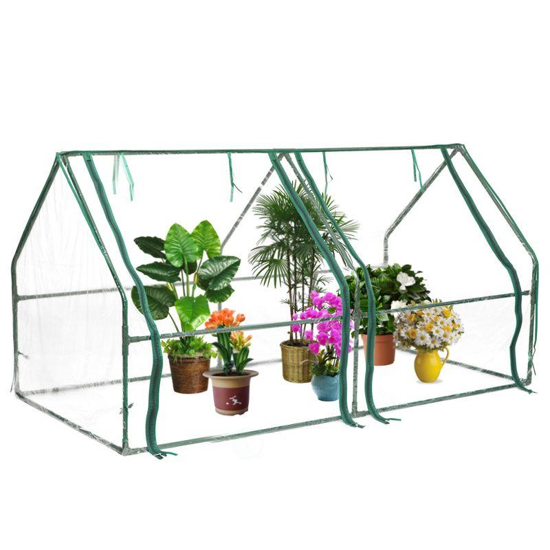 Medium Green Waterproof Portable Plant Greenhouse with Clear Windows