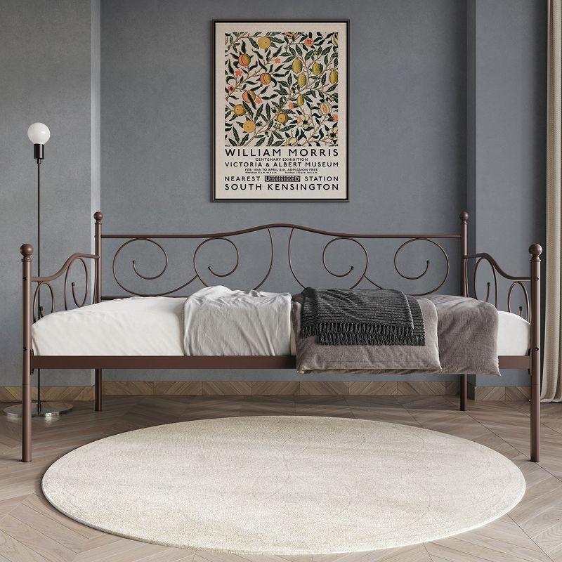 Brown Metal Twin Daybed with Headboard and Slats