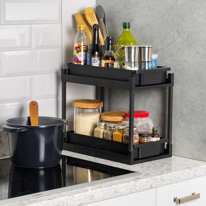 IRIS USA 2-Tier Under Sink Organizer, Storage with Sliding Drawers - Versatile solution for Office, Kitchen or Bathroom - Black